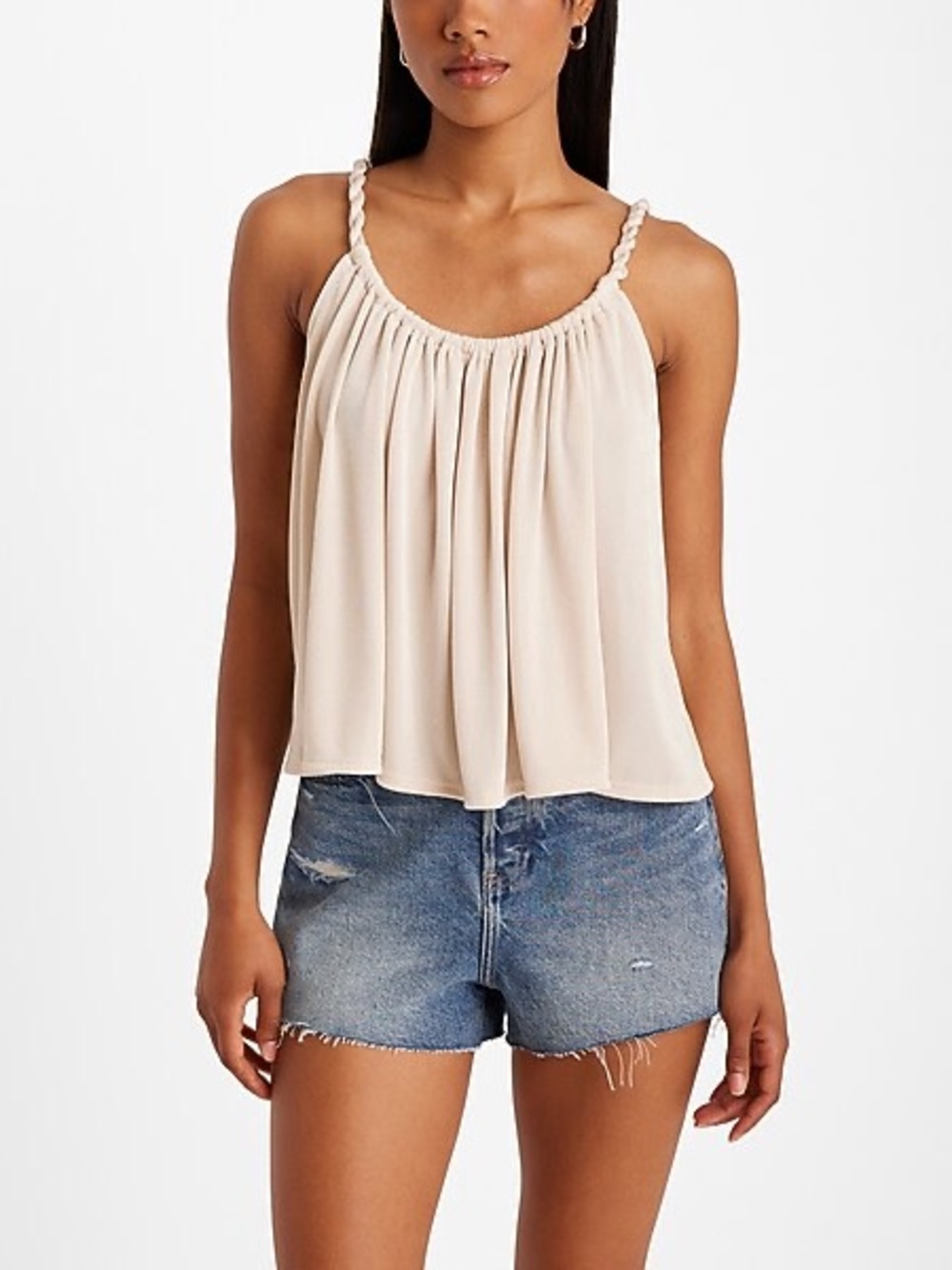Express Shine Skimming Scoop Neck Twisted Strap Cami Beige Braided Tank M